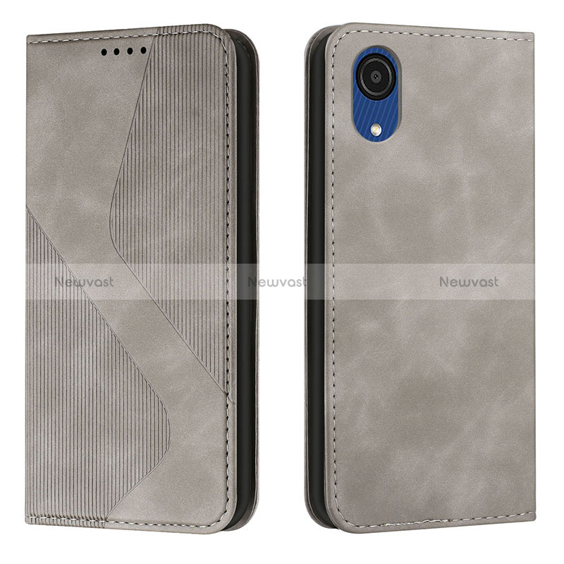 Leather Case Stands Flip Cover Holder H03X for Samsung Galaxy A03 Core Gray