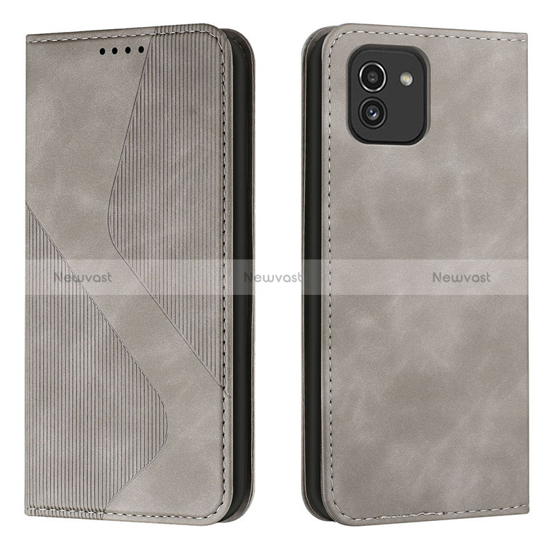 Leather Case Stands Flip Cover Holder H03X for Samsung Galaxy A03 Gray