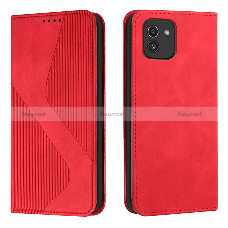 Leather Case Stands Flip Cover Holder H03X for Samsung Galaxy A03 Red