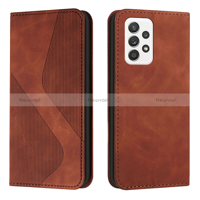 Leather Case Stands Flip Cover Holder H03X for Samsung Galaxy A33 5G Brown