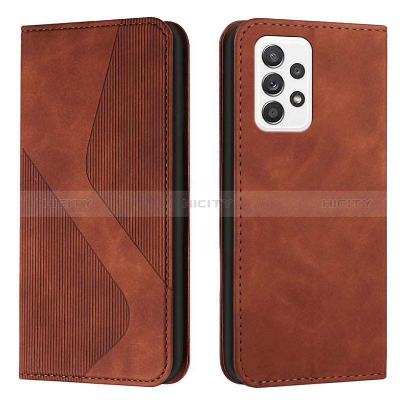Leather Case Stands Flip Cover Holder H03X for Samsung Galaxy A53 5G Brown