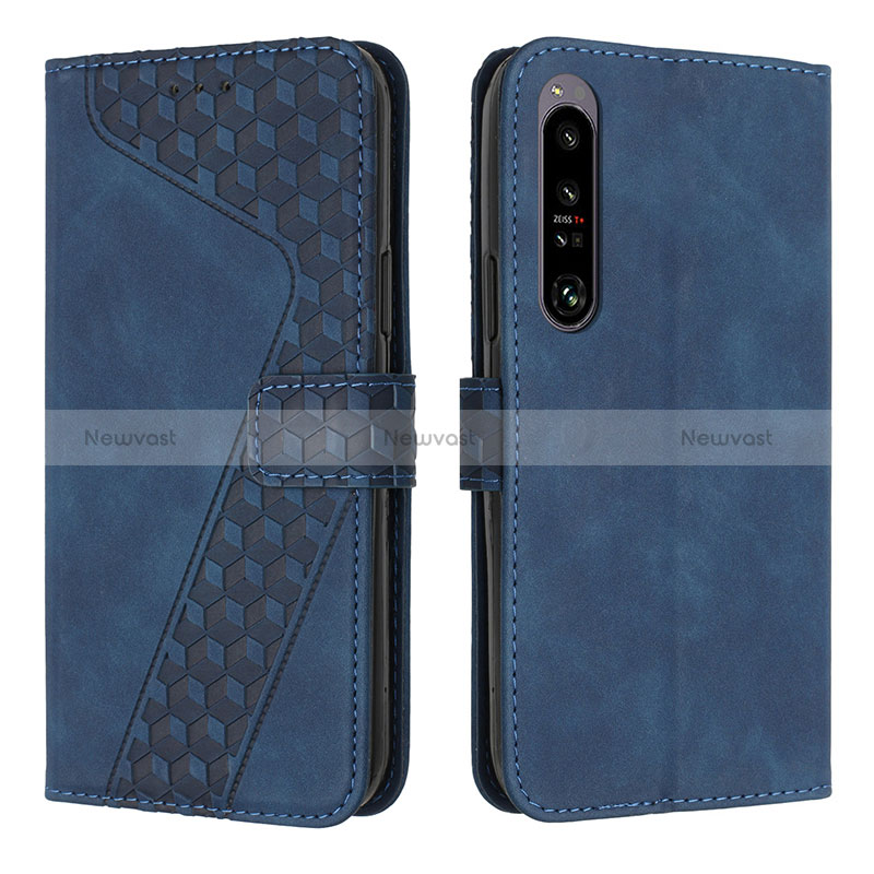 Leather Case Stands Flip Cover Holder H03X for Sony Xperia 1 IV Blue