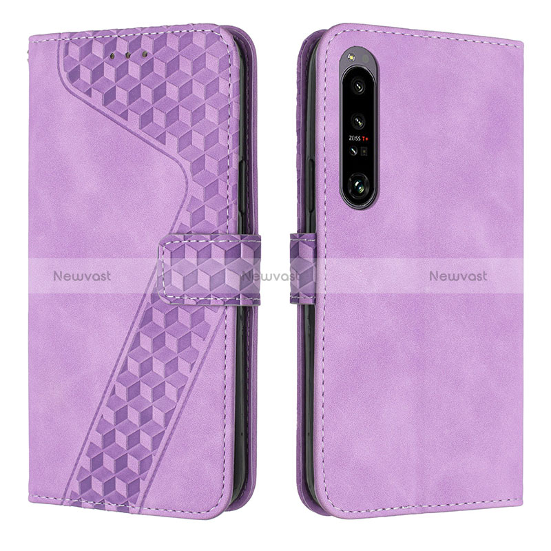 Leather Case Stands Flip Cover Holder H03X for Sony Xperia 1 IV SO-51C Purple