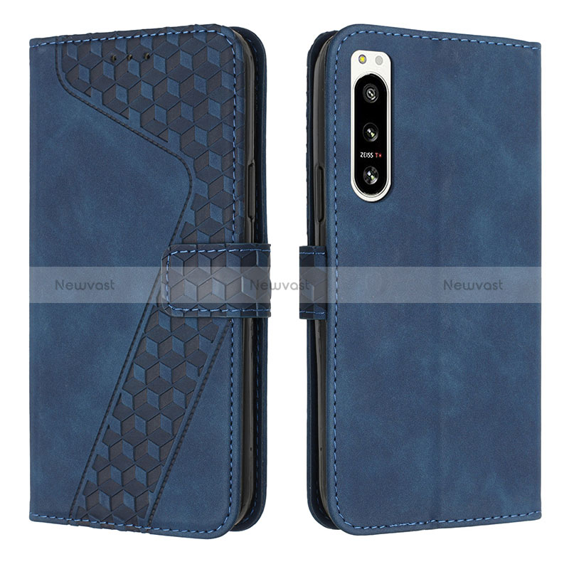 Leather Case Stands Flip Cover Holder H03X for Sony Xperia 5 IV Blue