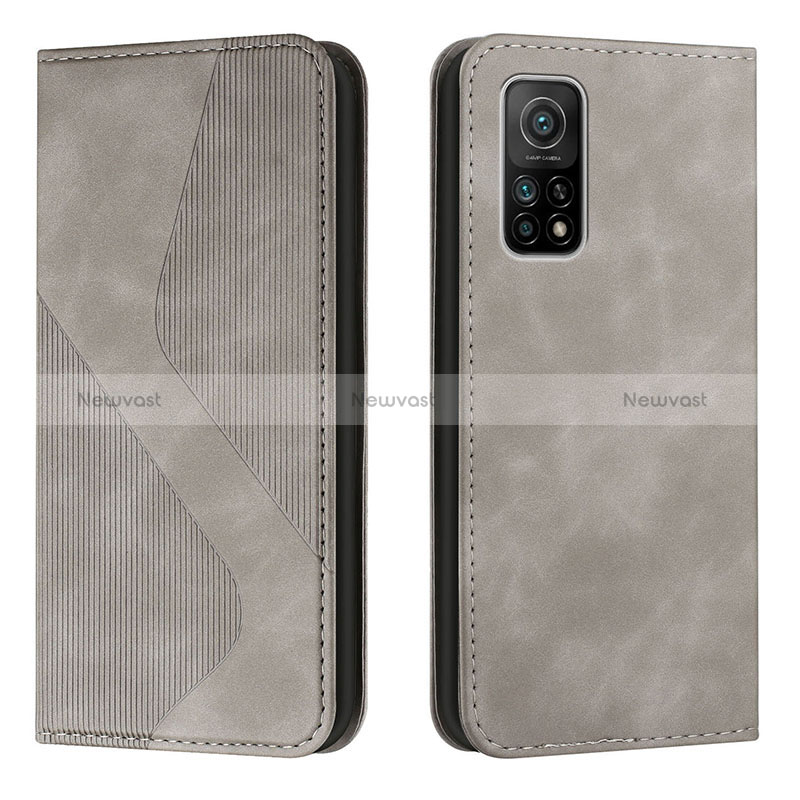 Leather Case Stands Flip Cover Holder H03X for Xiaomi Mi 10T 5G Gray