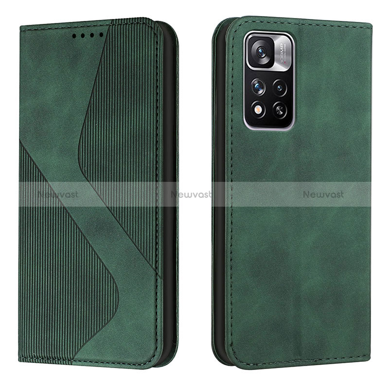 Leather Case Stands Flip Cover Holder H03X for Xiaomi Mi 11i 5G (2022) Green
