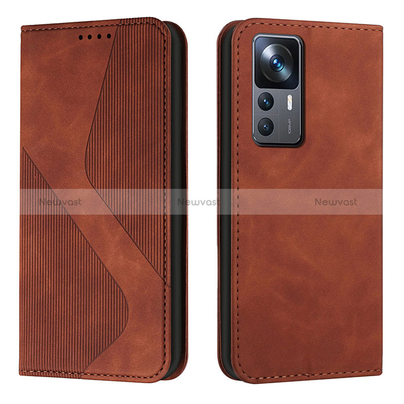 Leather Case Stands Flip Cover Holder H03X for Xiaomi Mi 12T Pro 5G Brown