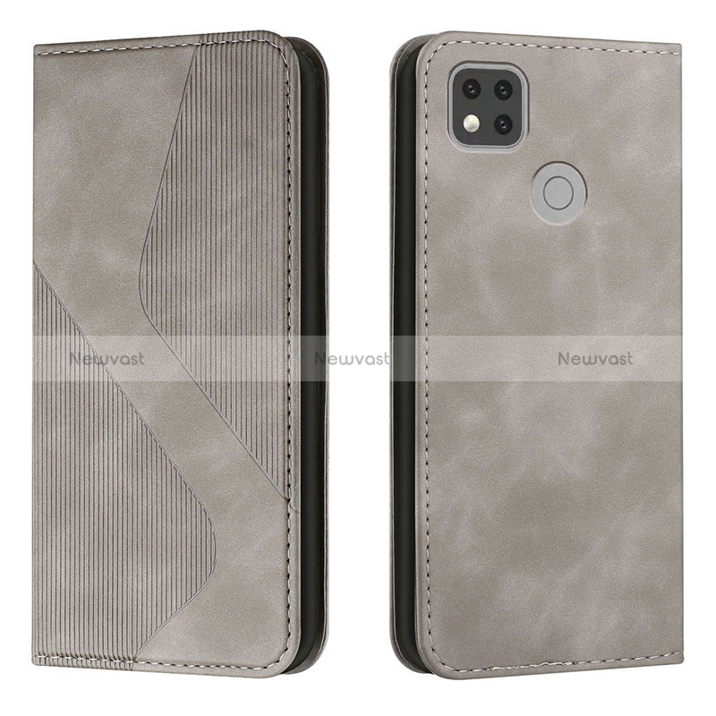 Leather Case Stands Flip Cover Holder H03X for Xiaomi POCO C3 Gray