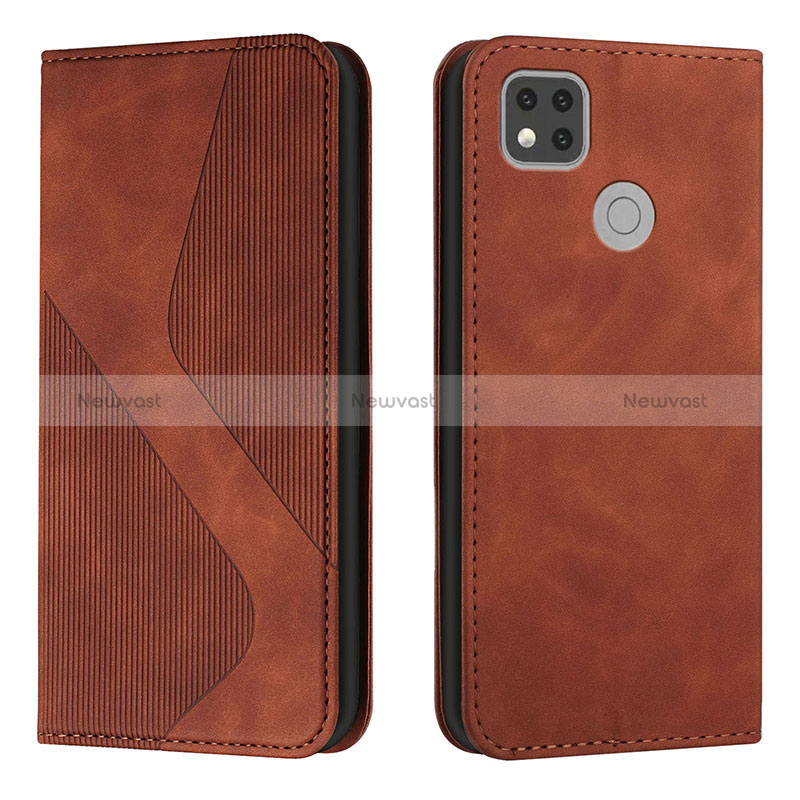 Leather Case Stands Flip Cover Holder H03X for Xiaomi POCO C31 Brown