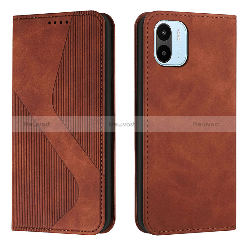 Leather Case Stands Flip Cover Holder H03X for Xiaomi Poco C50 Brown