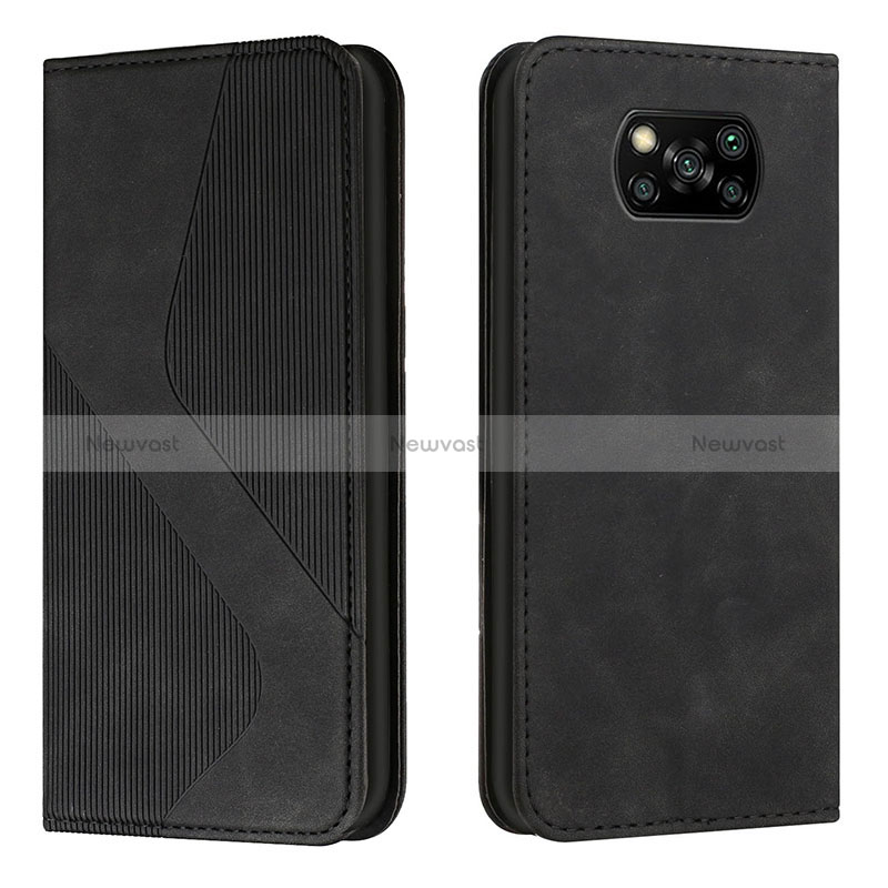 Leather Case Stands Flip Cover Holder H03X for Xiaomi Poco X3 NFC Black