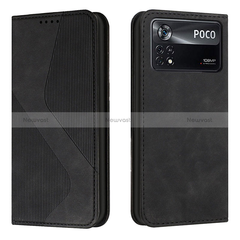 Leather Case Stands Flip Cover Holder H03X for Xiaomi Poco X4 Pro 5G Black