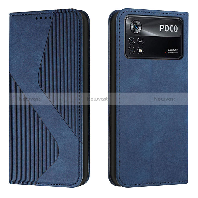 Leather Case Stands Flip Cover Holder H03X for Xiaomi Poco X4 Pro 5G Blue