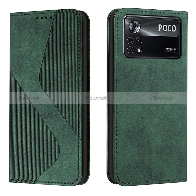 Leather Case Stands Flip Cover Holder H03X for Xiaomi Poco X4 Pro 5G Green