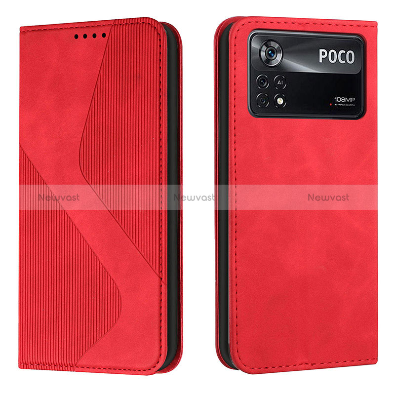 Leather Case Stands Flip Cover Holder H03X for Xiaomi Poco X4 Pro 5G Red