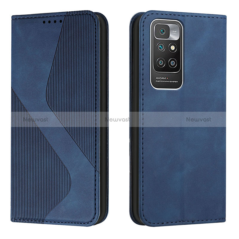 Leather Case Stands Flip Cover Holder H03X for Xiaomi Redmi 10 (2022) Blue