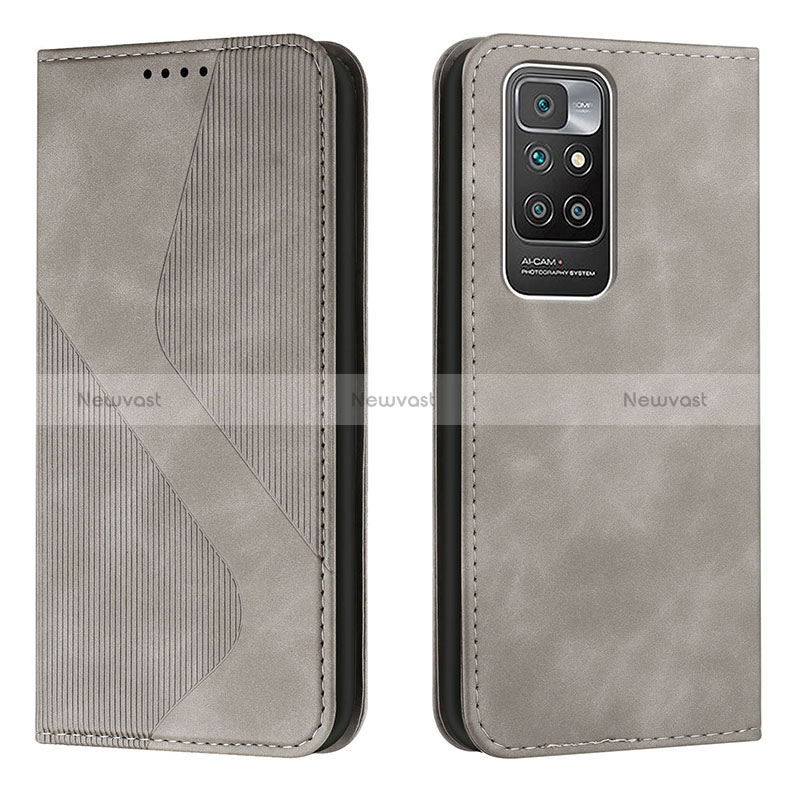 Leather Case Stands Flip Cover Holder H03X for Xiaomi Redmi 10 (2022) Gray