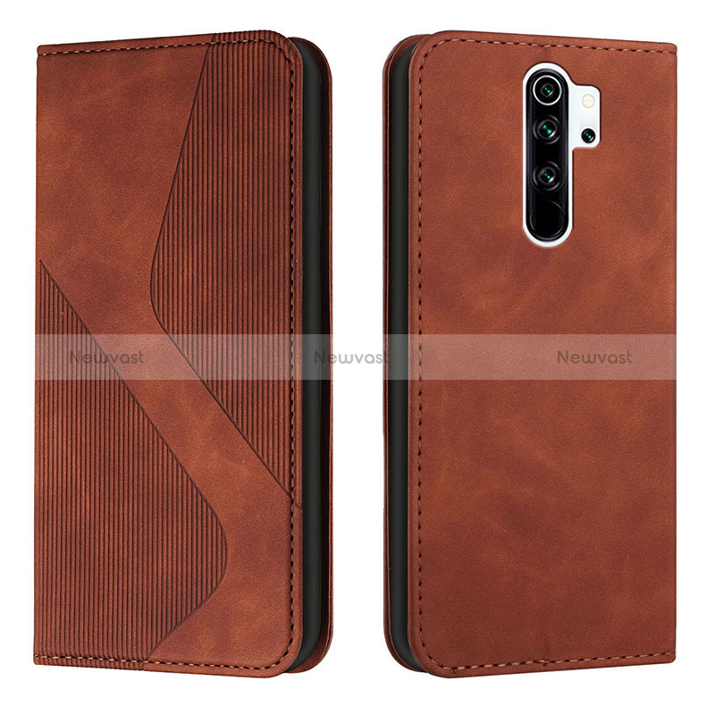 Leather Case Stands Flip Cover Holder H03X for Xiaomi Redmi 9 Prime India Brown