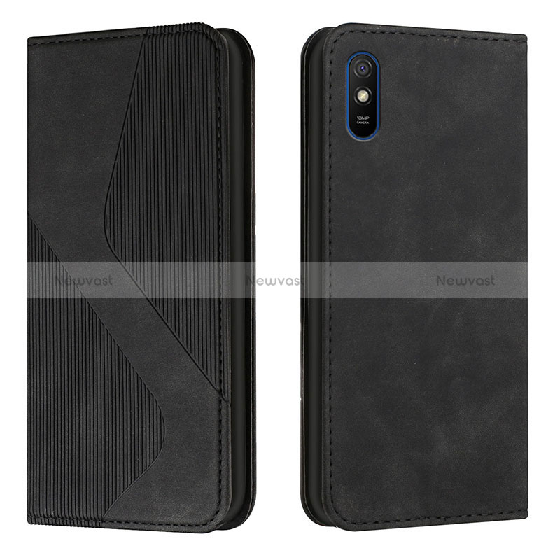 Leather Case Stands Flip Cover Holder H03X for Xiaomi Redmi 9A Black