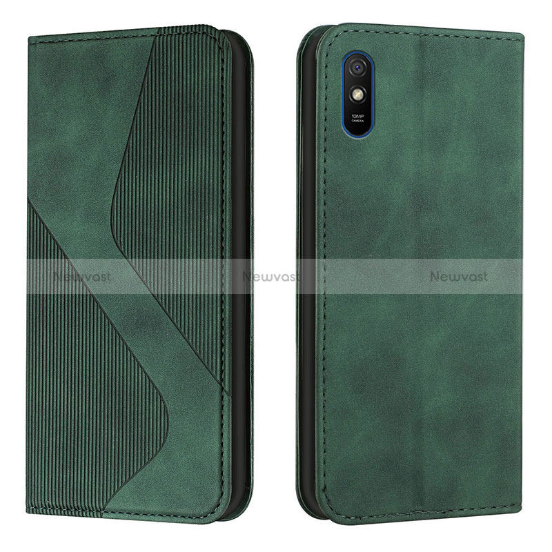 Leather Case Stands Flip Cover Holder H03X for Xiaomi Redmi 9A Green