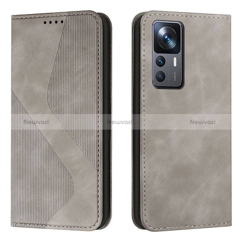 Leather Case Stands Flip Cover Holder H03X for Xiaomi Redmi K50 Ultra 5G Gray