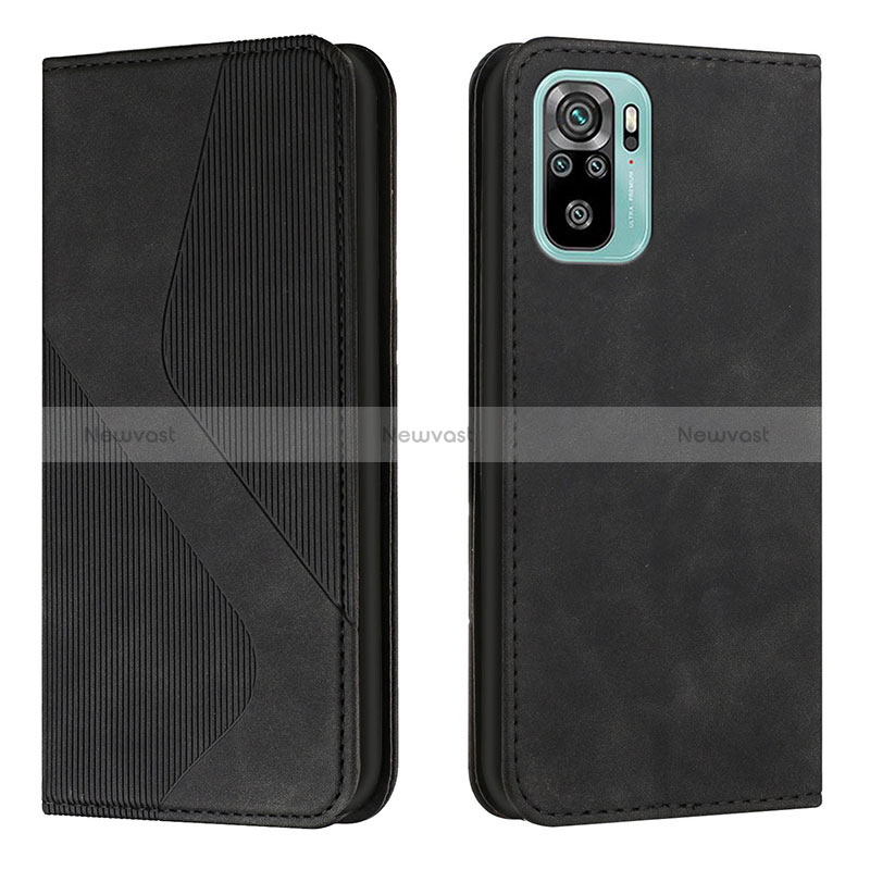 Leather Case Stands Flip Cover Holder H03X for Xiaomi Redmi Note 10 4G Black