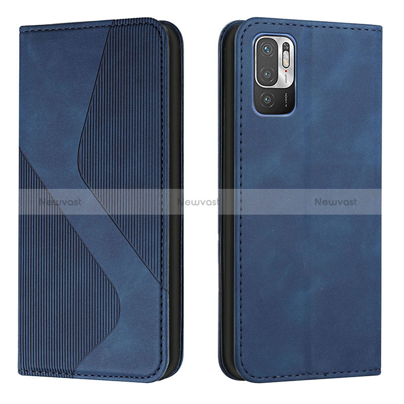 Leather Case Stands Flip Cover Holder H03X for Xiaomi Redmi Note 10 5G Blue