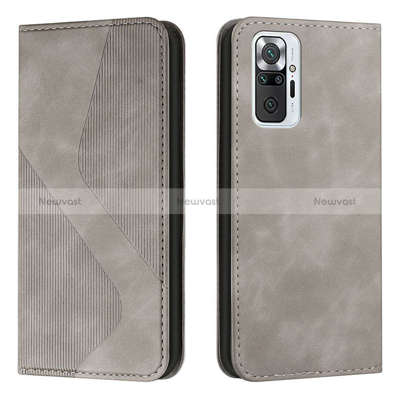 Leather Case Stands Flip Cover Holder H03X for Xiaomi Redmi Note 10 Pro 4G Gray