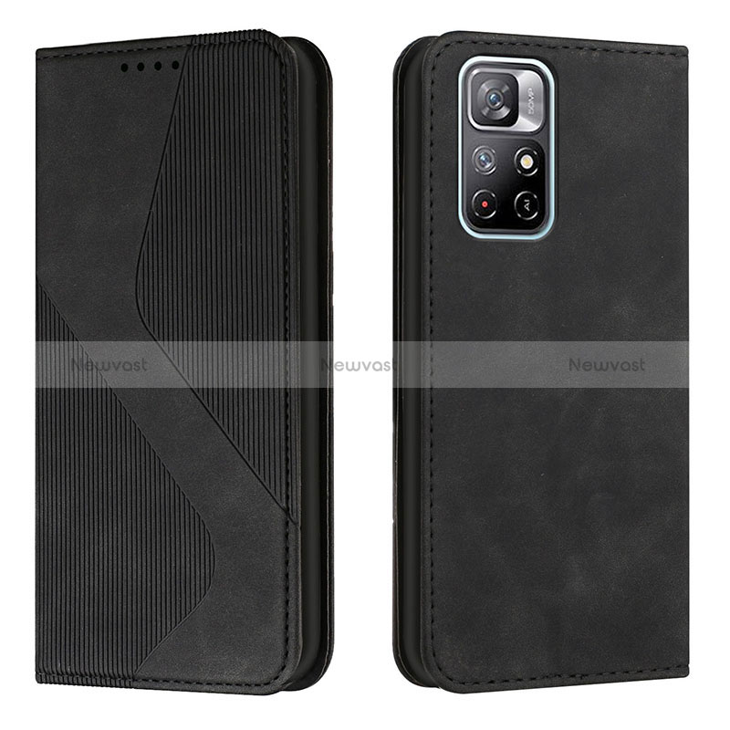 Leather Case Stands Flip Cover Holder H03X for Xiaomi Redmi Note 11S 5G Black