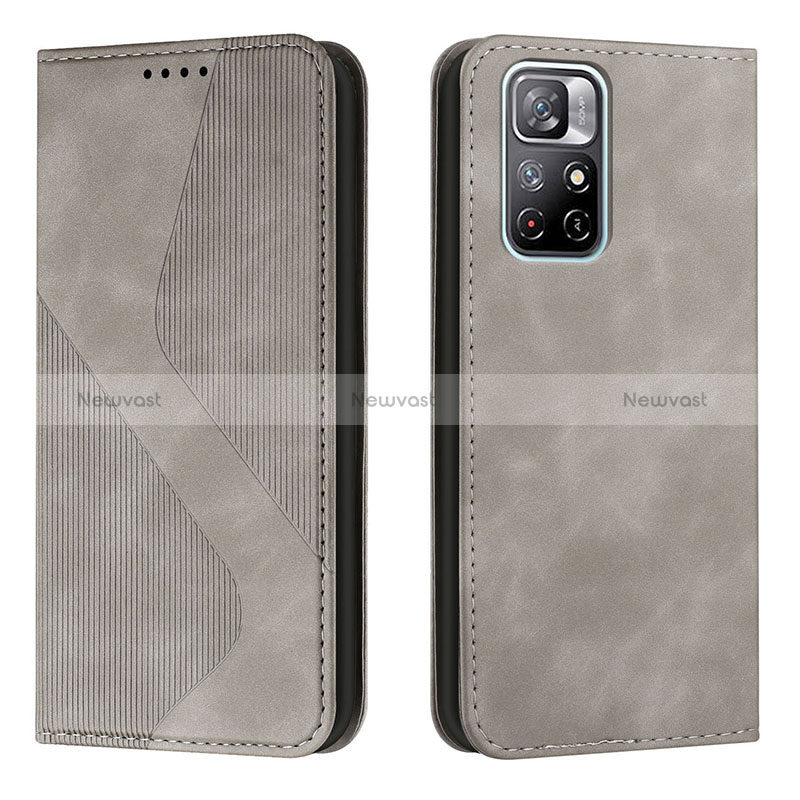 Leather Case Stands Flip Cover Holder H03X for Xiaomi Redmi Note 11S 5G Gray