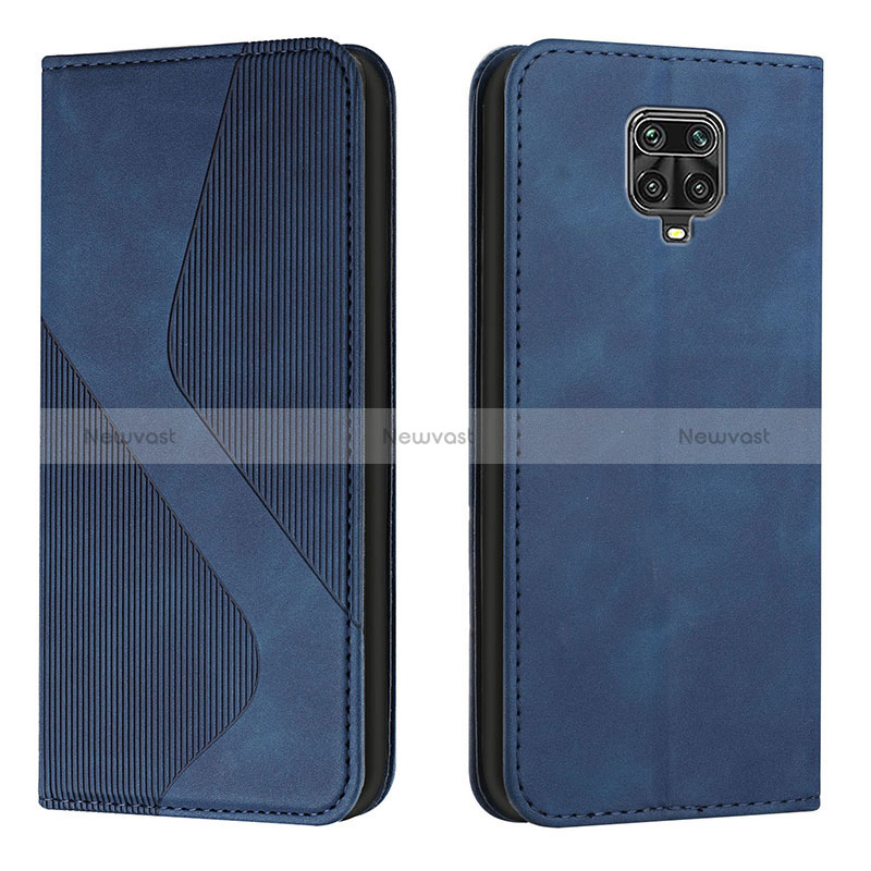 Leather Case Stands Flip Cover Holder H03X for Xiaomi Redmi Note 9S Blue