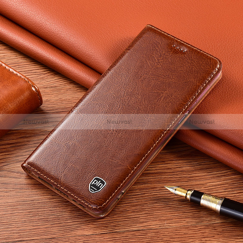 Leather Case Stands Flip Cover Holder H04P for Apple iPhone 12 Brown