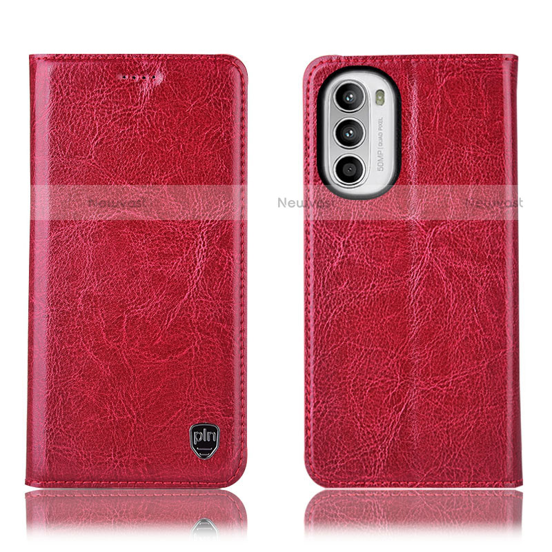 Leather Case Stands Flip Cover Holder H04P for Motorola Moto Edge (2022) 5G Red