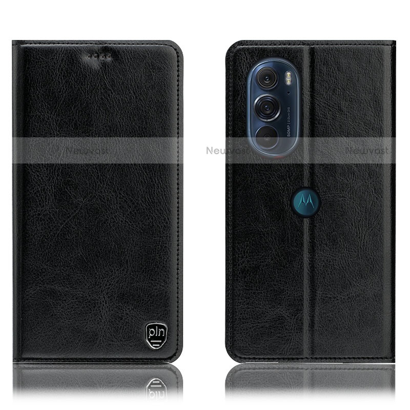 Leather Case Stands Flip Cover Holder H04P for Motorola Moto Edge 30 Pro 5G Black