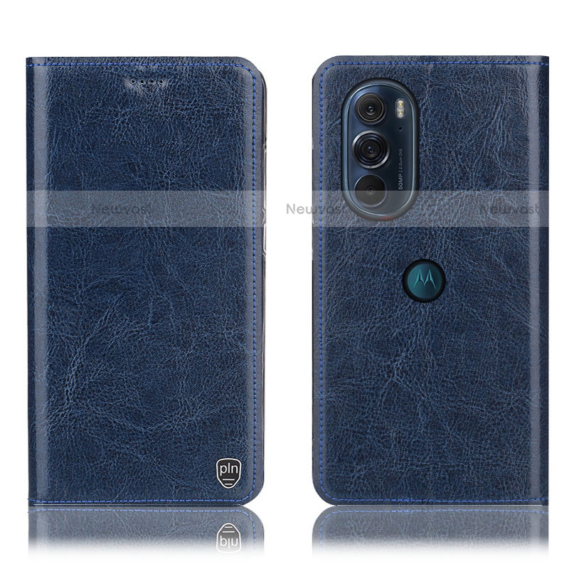 Leather Case Stands Flip Cover Holder H04P for Motorola Moto Edge 30 Pro 5G Blue