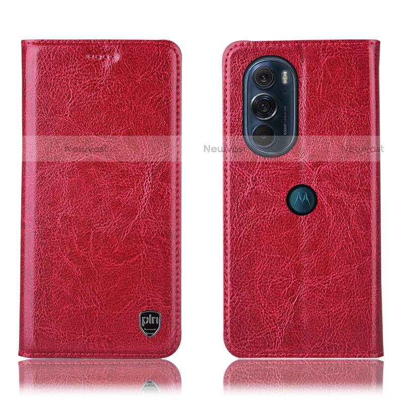 Leather Case Stands Flip Cover Holder H04P for Motorola Moto Edge 30 Pro 5G Red