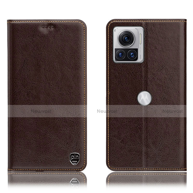 Leather Case Stands Flip Cover Holder H04P for Motorola Moto Edge 30 Ultra 5G Brown