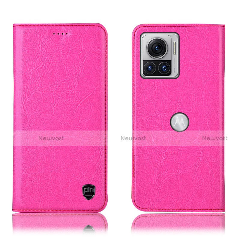 Leather Case Stands Flip Cover Holder H04P for Motorola Moto Edge 30 Ultra 5G Hot Pink