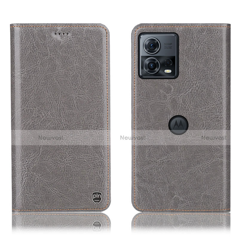 Leather Case Stands Flip Cover Holder H04P for Motorola Moto Edge S30 Pro 5G Gray