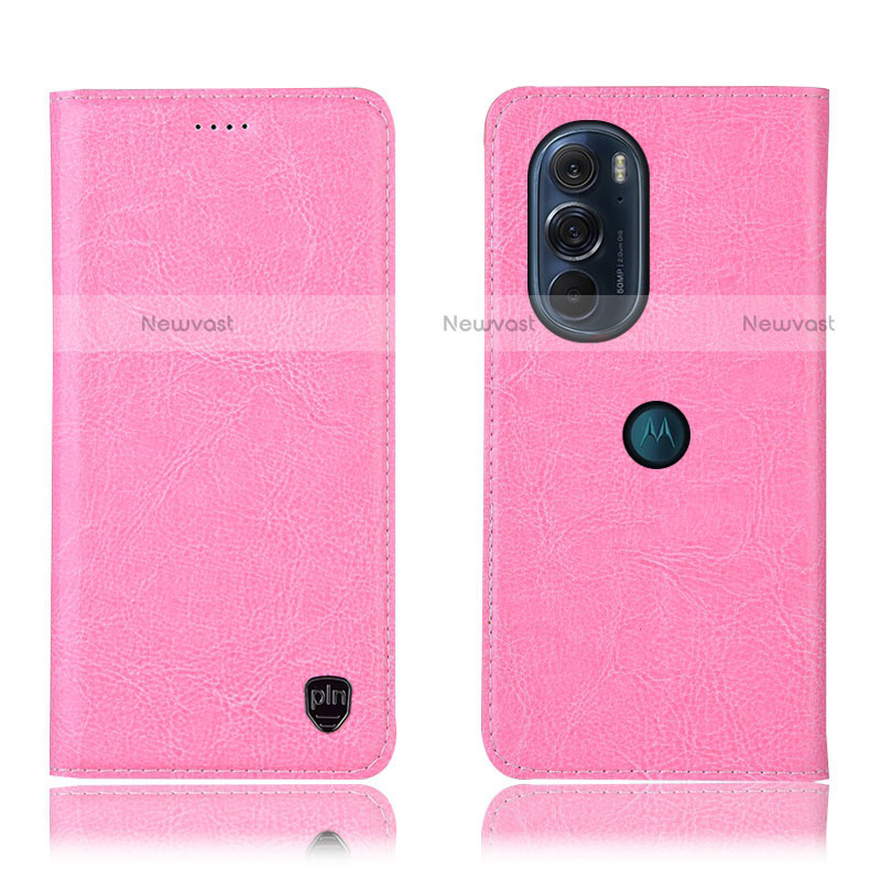 Leather Case Stands Flip Cover Holder H04P for Motorola Moto Edge X30 5G Pink