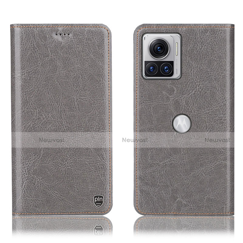 Leather Case Stands Flip Cover Holder H04P for Motorola Moto Edge X30 Pro 5G Gray