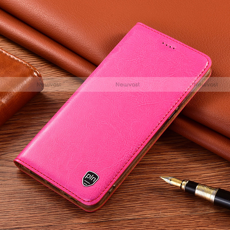 Leather Case Stands Flip Cover Holder H04P for Motorola Moto G Play (2023) Hot Pink