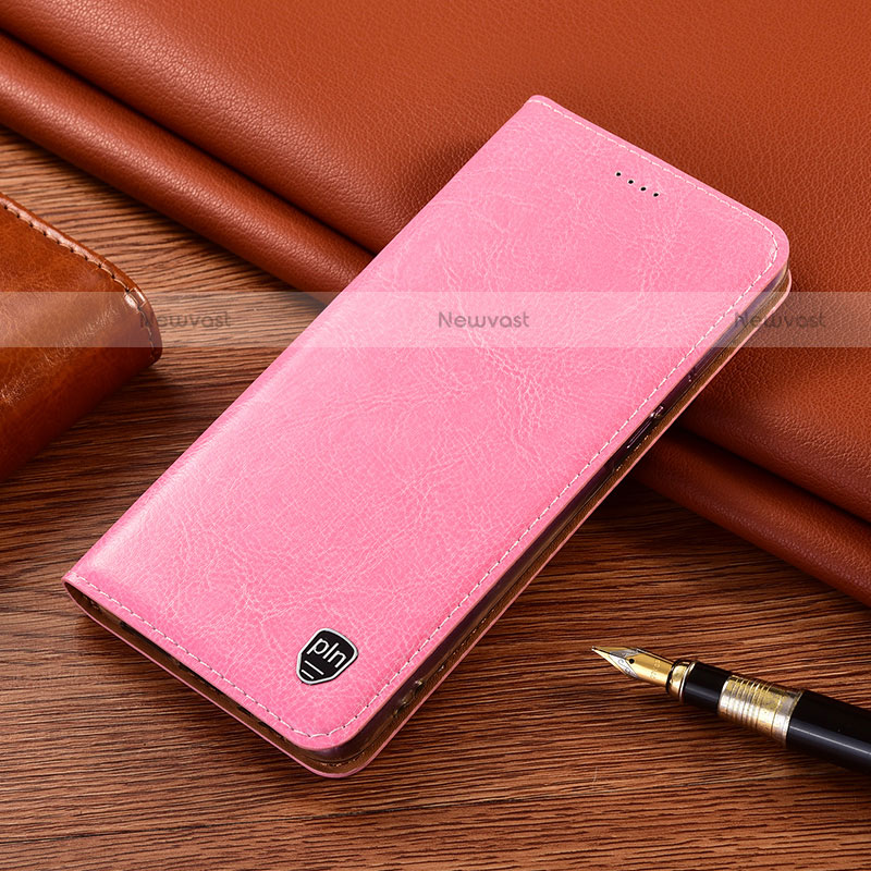 Leather Case Stands Flip Cover Holder H04P for Motorola Moto G Play (2023) Pink