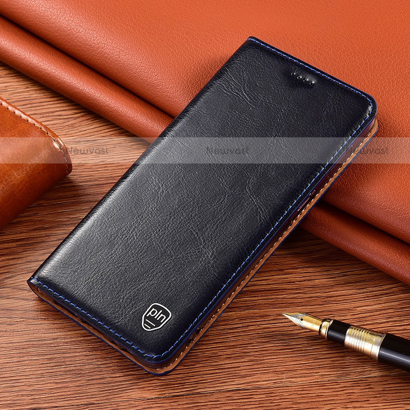 Leather Case Stands Flip Cover Holder H04P for Motorola Moto G Power (2022) Blue