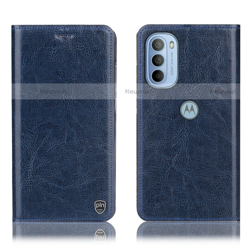 Leather Case Stands Flip Cover Holder H04P for Motorola Moto G31 Blue