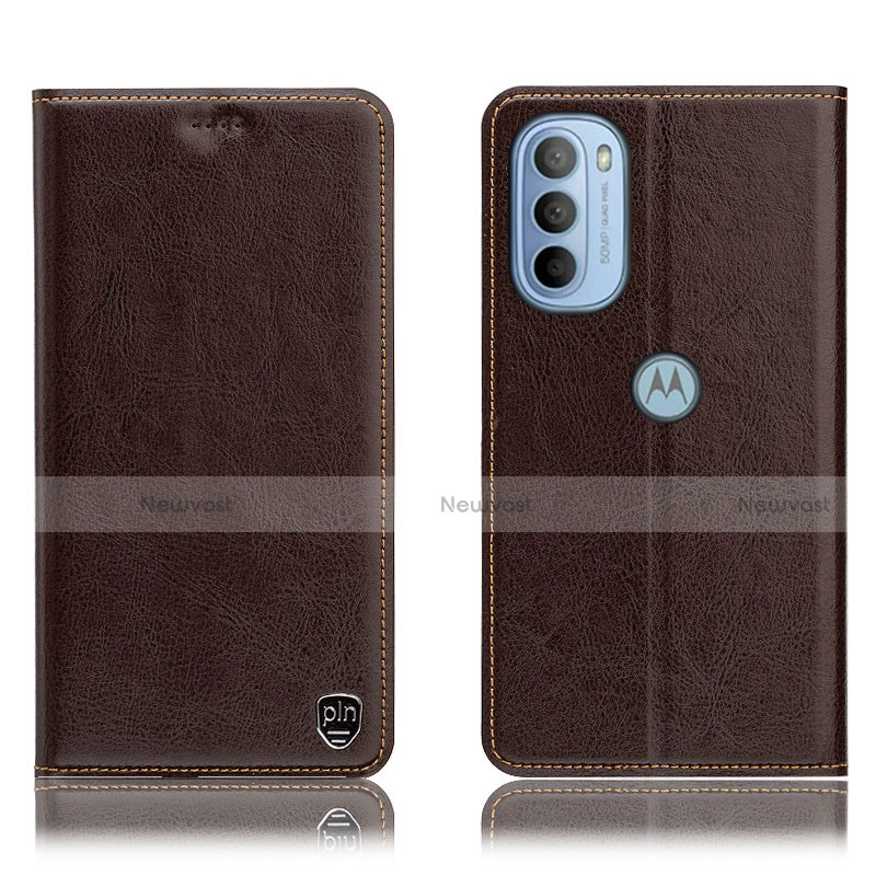 Leather Case Stands Flip Cover Holder H04P for Motorola Moto G41 Brown