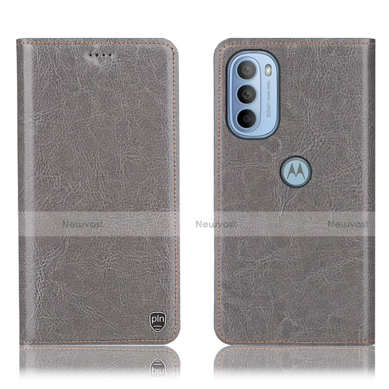 Leather Case Stands Flip Cover Holder H04P for Motorola Moto G41 Gray