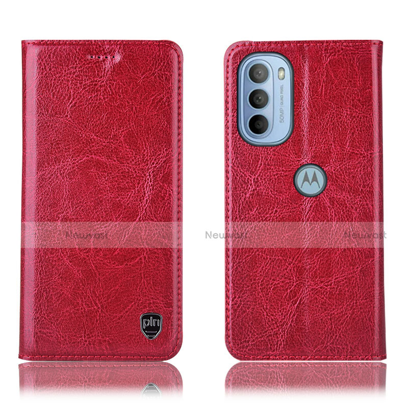 Leather Case Stands Flip Cover Holder H04P for Motorola Moto G41 Red