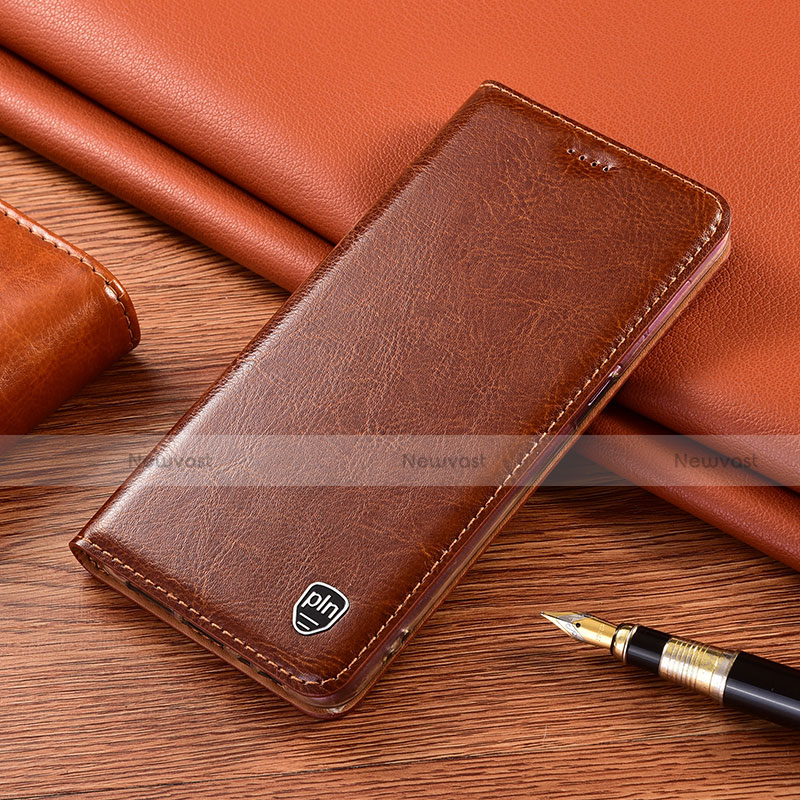 Leather Case Stands Flip Cover Holder H04P for Motorola Moto G42 Brown