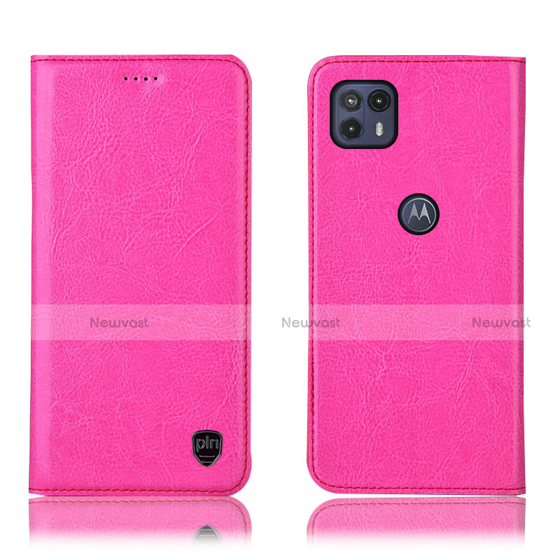 Leather Case Stands Flip Cover Holder H04P for Motorola Moto G50 5G Hot Pink